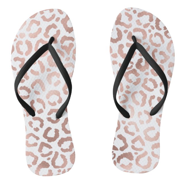 Chic Rose Gold Leopard Cheetah Animal Print Flip Flops (Footbed)