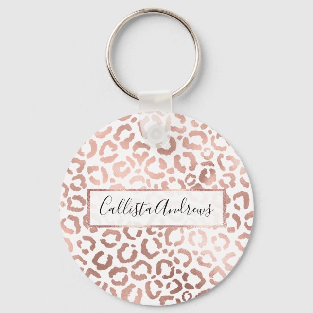 Chic Rose Gold Leopard Cheetah Animal Print Keychain (Front)