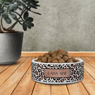 Chic Rose Gold Leopard Pattern Personalized Pet Bowl