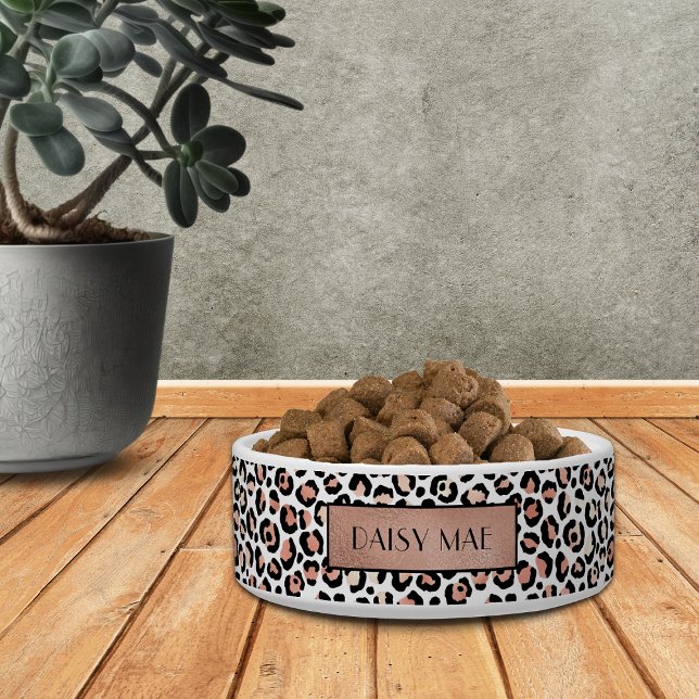 Chic Rose Gold Leopard Pattern Personalized Pet Bowl (Creator Uploaded)