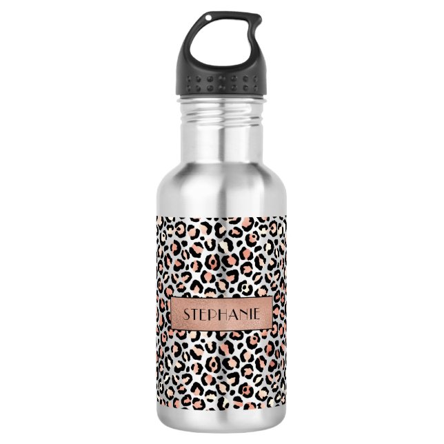 Chic Rose Gold Leopard Print Personalized 532 Ml Water Bottle (Front)