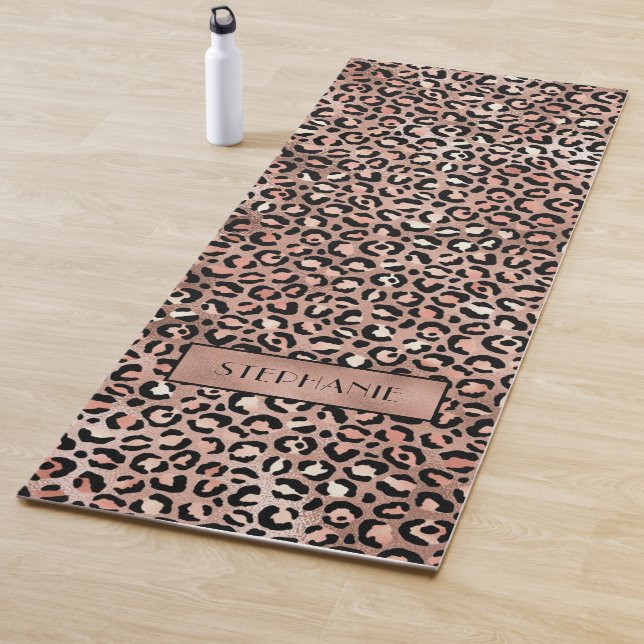 Chic Rose Gold Leopard Print Personalized Yoga Mat (In Situ)