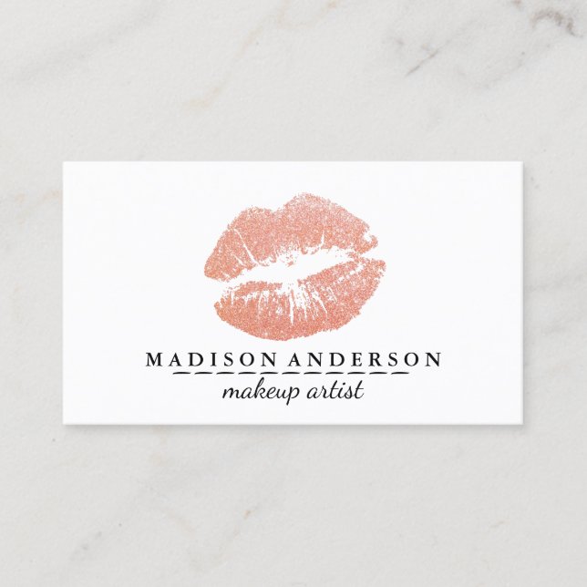 Chic Rose Gold Lips Makeup Artist Business Card (Front)
