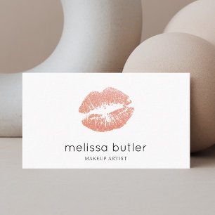 Chic Rose Gold Lips Makeup Artist Business Card