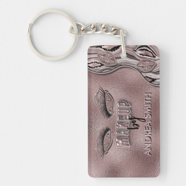 Chic Rose Gold Makeup Artist Personalized Elegant  Keychain (Front)