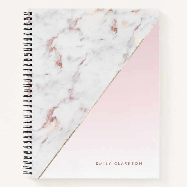 Chic Rose Gold Marble Blush Personalized Notebook (Front)