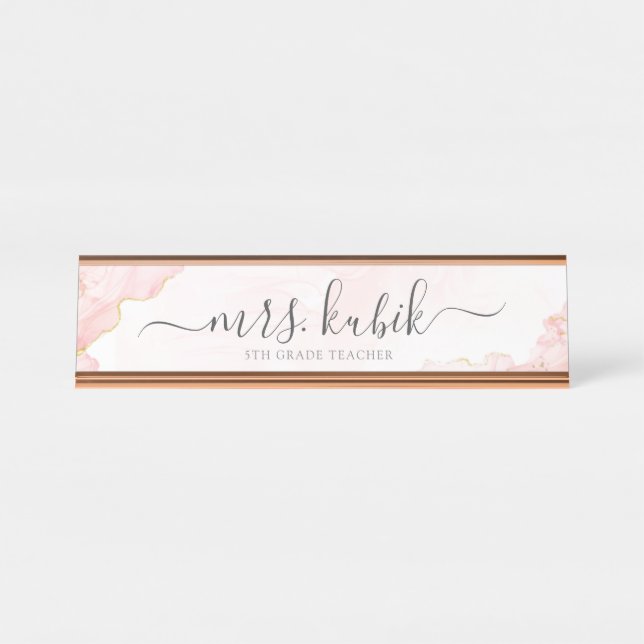 Chic Rose Gold Marble Customizable Name Plate (Front)