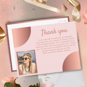 Chic Rose Gold Metallic Photo Birthday Thank you  Postcard