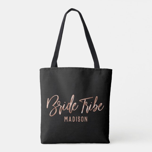 Chic Rose Gold Modern Bride Tribe Wedding Monogram Tote Bag (Back)