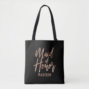 Chic Rose Gold Modern Maid of Honour Monogram Tote Bag