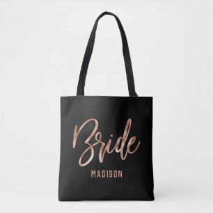 Chic Rose Gold Modern Typography Bride Monogram Tote Bag