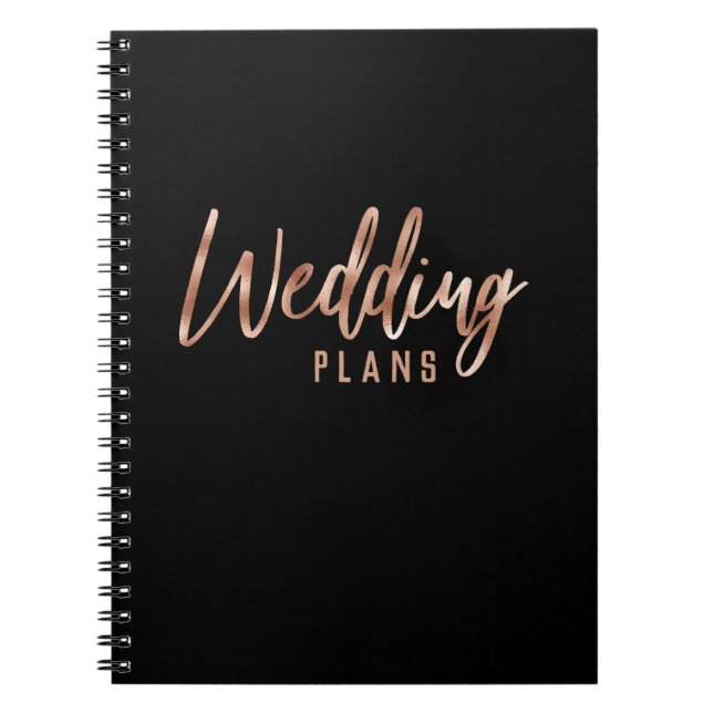 Chic Rose Gold Modern Typography Wedding Planner Notebook (Front)