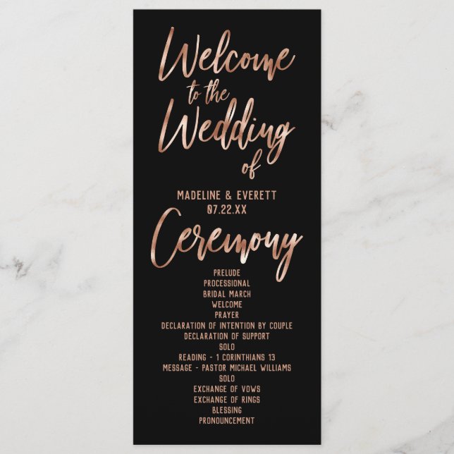 Chic Rose Gold Moderne Typographie Programme de Ma (Devant)