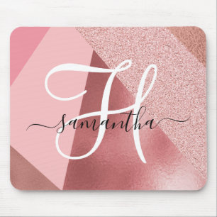 Chic Rose Gold Monogram Mouse Pad
