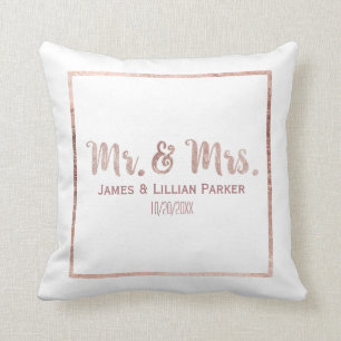 Chic Rose Gold Mr. and Mrs. Monogram Wedding Throw Pillow