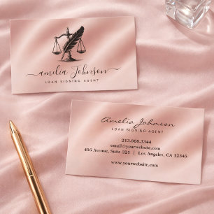 Chic Rose Gold Notary Loan Signing Agent           Business Card