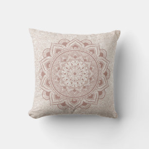 Chic Rose Gold Om Mandala Yoga Glitter Modern Yogi Throw Pillow