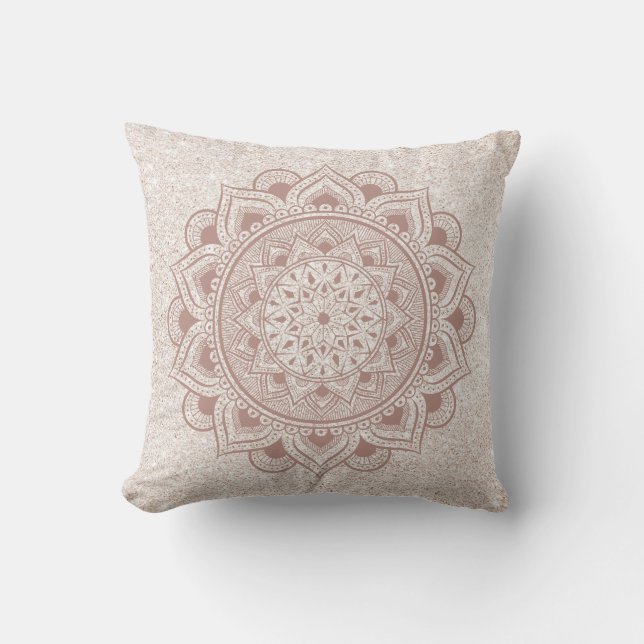 Chic Rose Gold Om Mandala Yoga Glitter Modern Yogi Throw Pillow (Front)