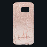 Chic rose gold ombre pink block marble initials samsung galaxy s7 case<br><div class="desc">A custom and personalized case with name and modern monogram on a stylish faux rose gold ombre glitter marble and pastel blush pink colour block. A glam and chic custom case.
This is a printed image,  there are no glitter elements or shine to it.</div>