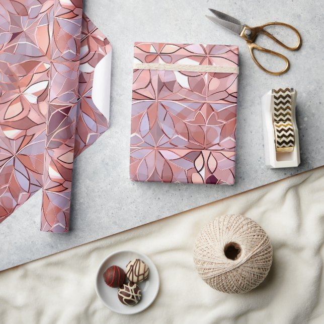 Chic Rose Gold Pearl Lavender Abstract Flowers Wrapping Paper (Crafts)