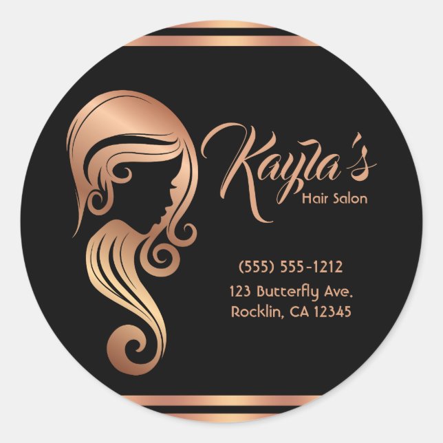 Chic Rose Gold Pink Beauty Girl Hair Makeup Salon Classic Round Sticker (Front)