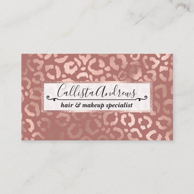 Chic Rose Gold Pink Leopard Cheetah Animal Print Business Card (Front)