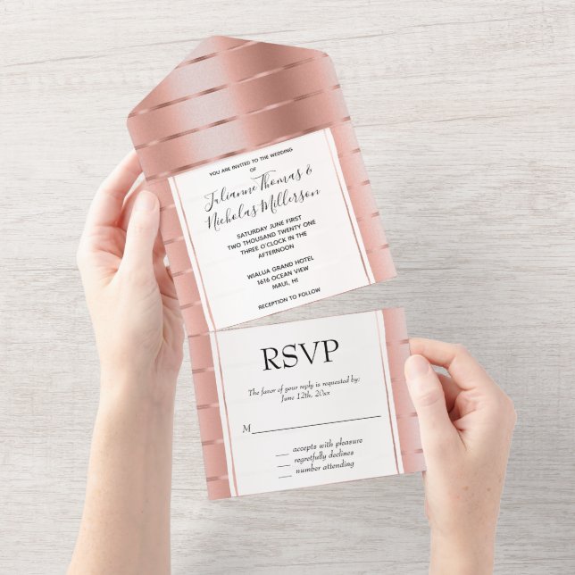 Chic Rose Gold Ribbon Wedding All In One Invitation (Tearaway)