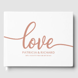 Chic Rose Gold Script Hardcover Wedding Guest Book