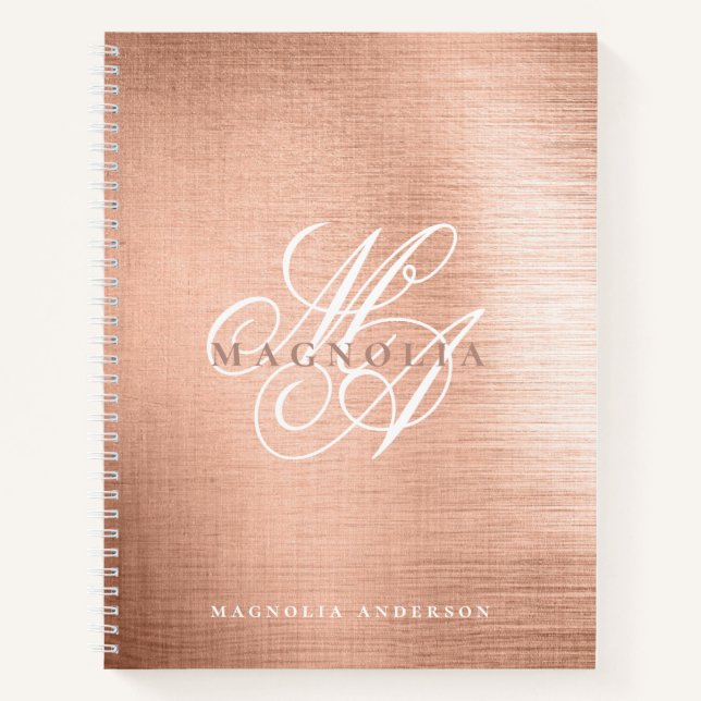 Chic Rose Gold Script Monogram Notebook (Front)