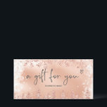 Chic rose gold snow pine logo gift certificate<br><div class="desc">Modern logo gift certificate with this luxury rose gold glitter snowflakes sparkles and rose gold glitter, 
 glitter pine tree forest on an elegant festive faux rose gold metallic background,  featuring a modern cool script font typography. Perfect gift for anyone! Add your logo.</div>