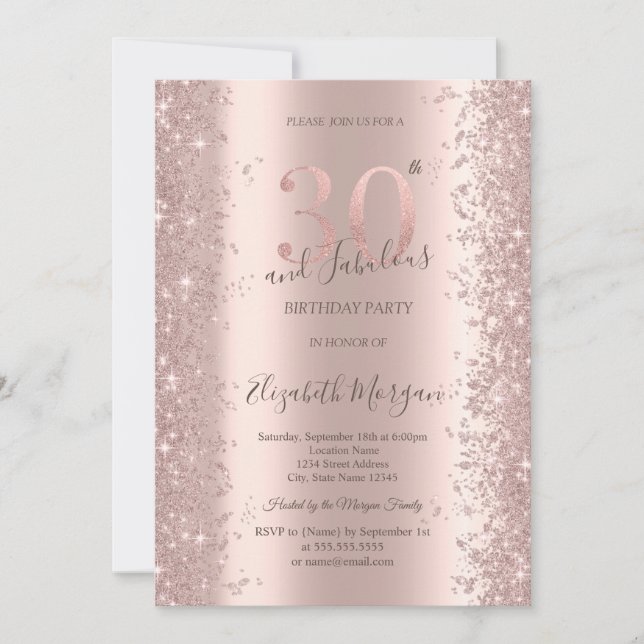  Chic Rose Gold Sparkle Diamonds 30th Birthday  Invitation (Front)