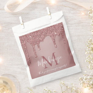 Chic Rose Gold Sparkle Glitter Drips Monogram Favour Bag
