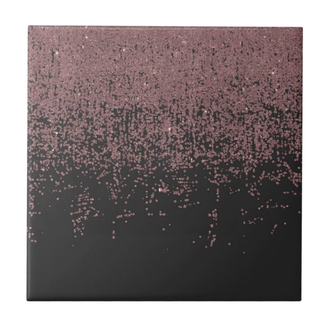 Chic Rose Gold Speckled Glitter Ombre Black Tile (Front)