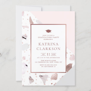 Chic Rose Gold Terrazzo Pattern Graduation Party Invitation