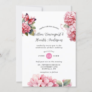 Chic rose Hydrangea Butterfly Faire-part de mariag