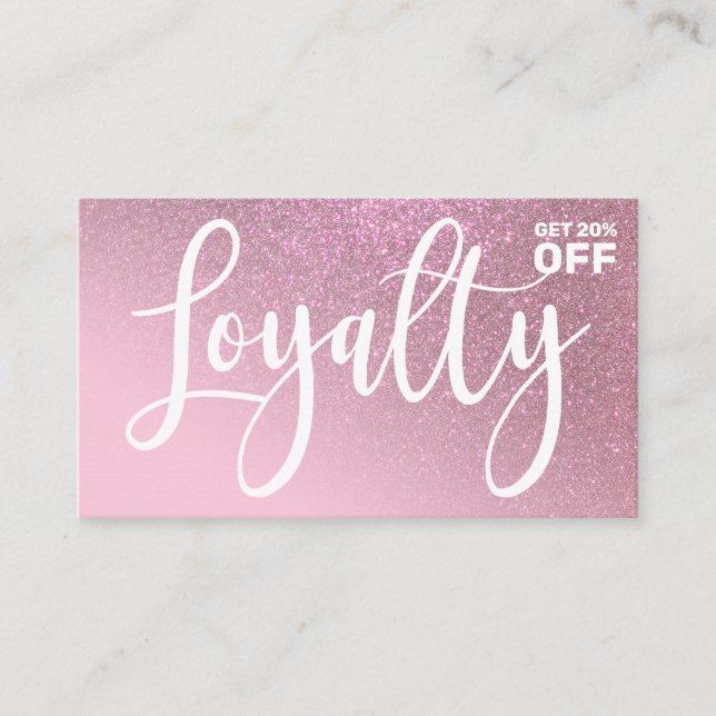 Chic Rose Pink Glitter Gradient Typography Loyalty Card (Front)