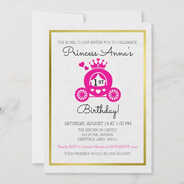 Chic Rose Princesse Première invitation anniversai (Devant)