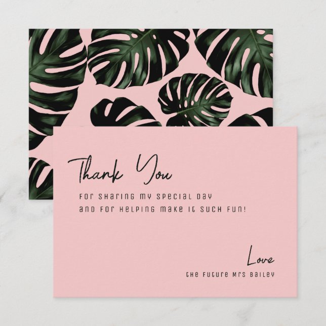 Chic Rose Tropical Beach Bridal Shower Thank You Card (Front/Back)
