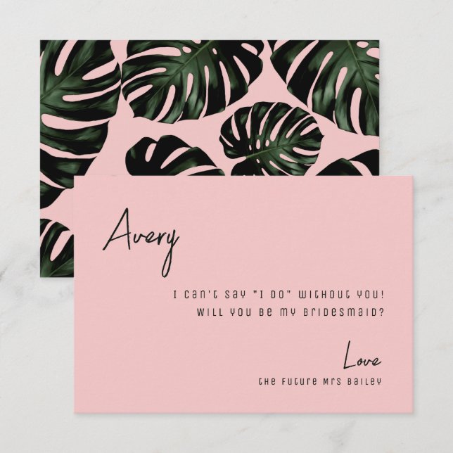 Chic Rose Tropical Beach Bridesmaid Proposal Card (Front/Back)