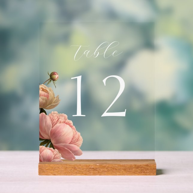 Chic Rose Wedding Table Number Acrylic Sign (Neutral)
