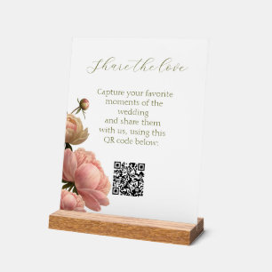 Chic Rose Wedding Table QR Acrylic Sign