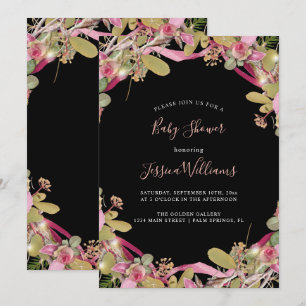 Chic Roses & Foliage Floral Baby Shower Invitation
