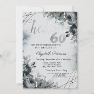 Chic Roses Gray 60th Birthday Invitation