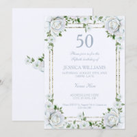 Chic Roses & Silver  Border Floral 50th Birthday
