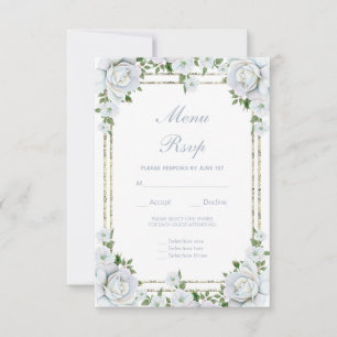 Chic Roses & Silver Border Floral Menu RSVP