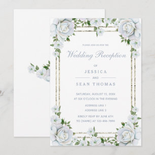 Chic Roses & Silver Border Floral Reception Invitation