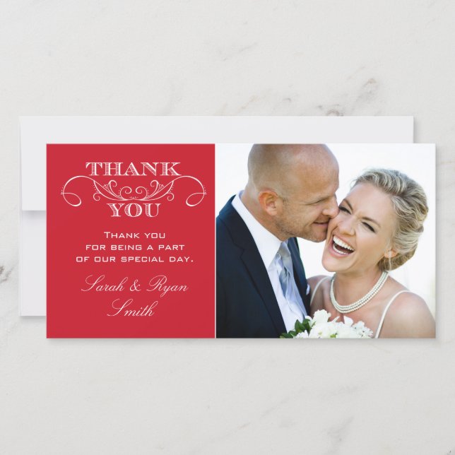 Chic Rouge Mariage Photo Merci Cartes (Devant)