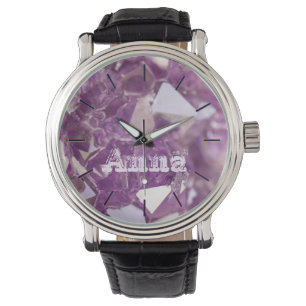 Chic Rough Amethyst and Personalized Name in Mauve Watch