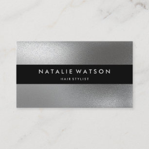 Chic Rough FAUX Silver Black Bar Modern Elegant Business Card