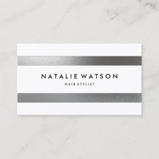 Chic Rough FAUX Silver Stripes White Modern Business Card